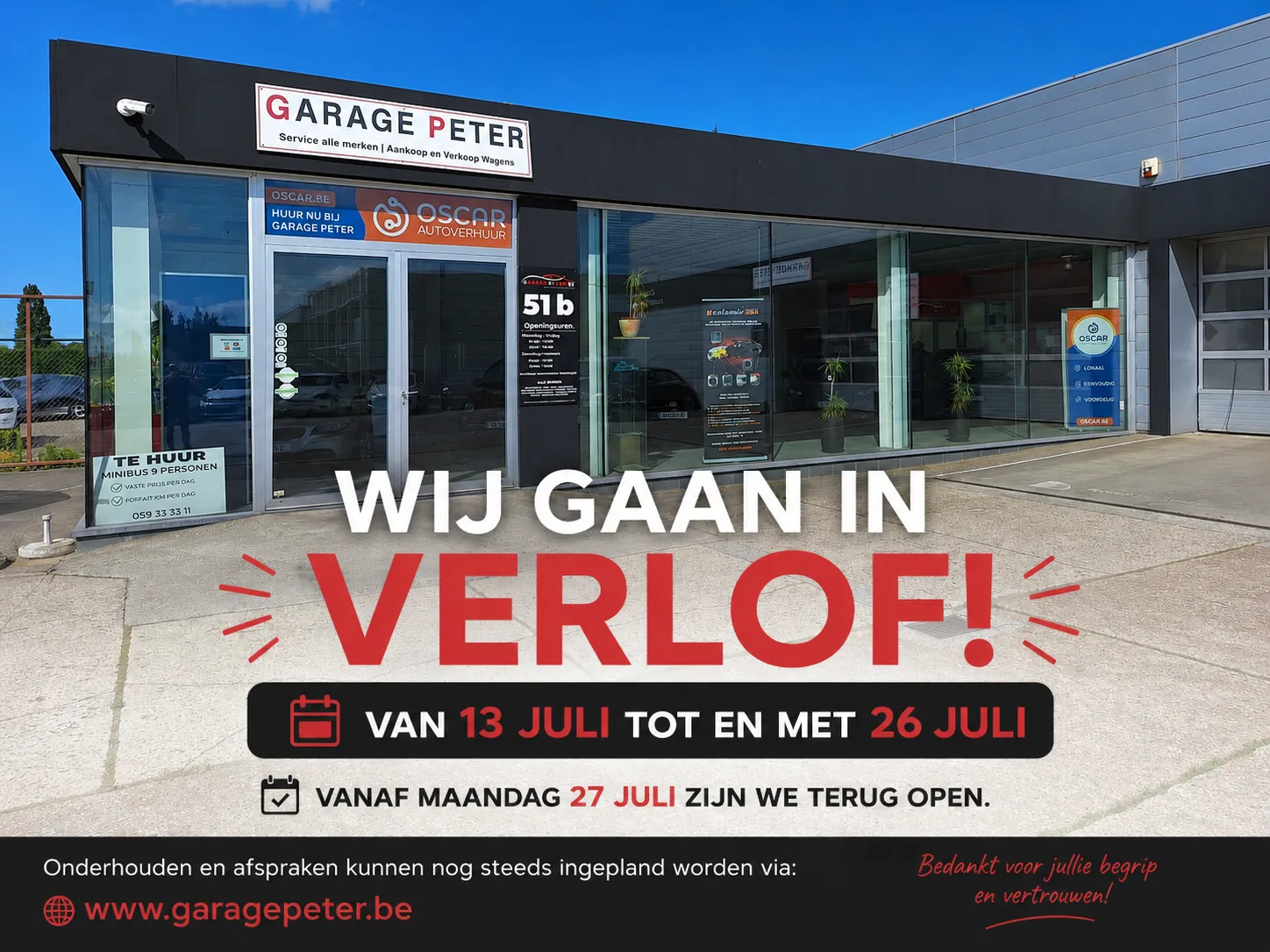 Groot verlof Garage Peter zomer 2026